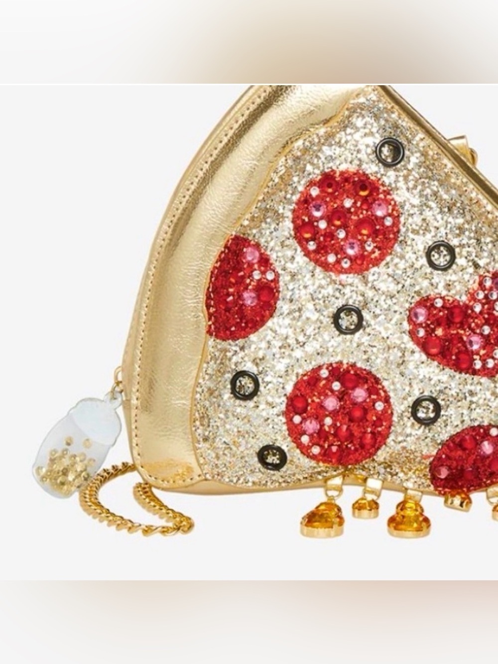 🍕1st Edt. Betsey Johnson Kitsch Pizza bag w hanging cheese & Parmesan zip tab - Picture 5 of 10
